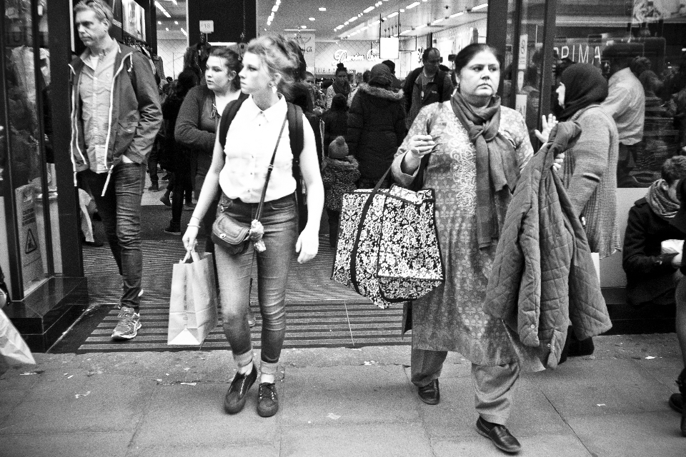 Pedestrian black and white people road