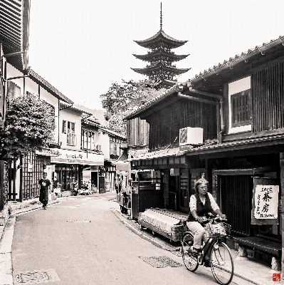 Black and white road street town Photo