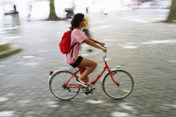 Outdoor girl street bicycle Photo