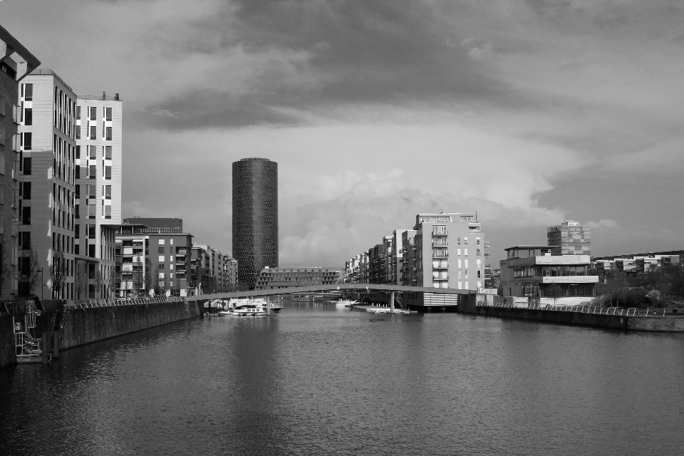 Black and white bridge skyline photography