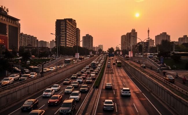 Sunset road skyline traffic Photo