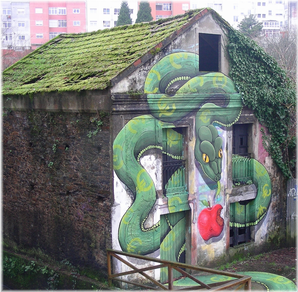 Wall green graffiti street art