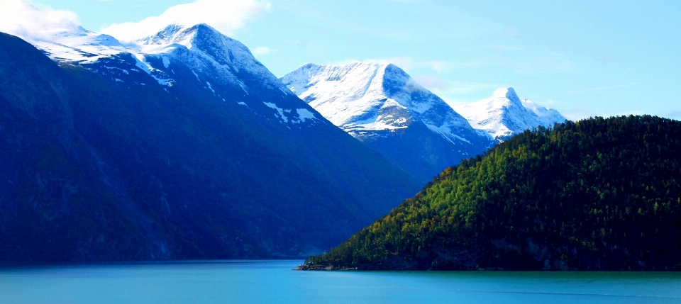 Paesaggio montagna lago catena montuosa
