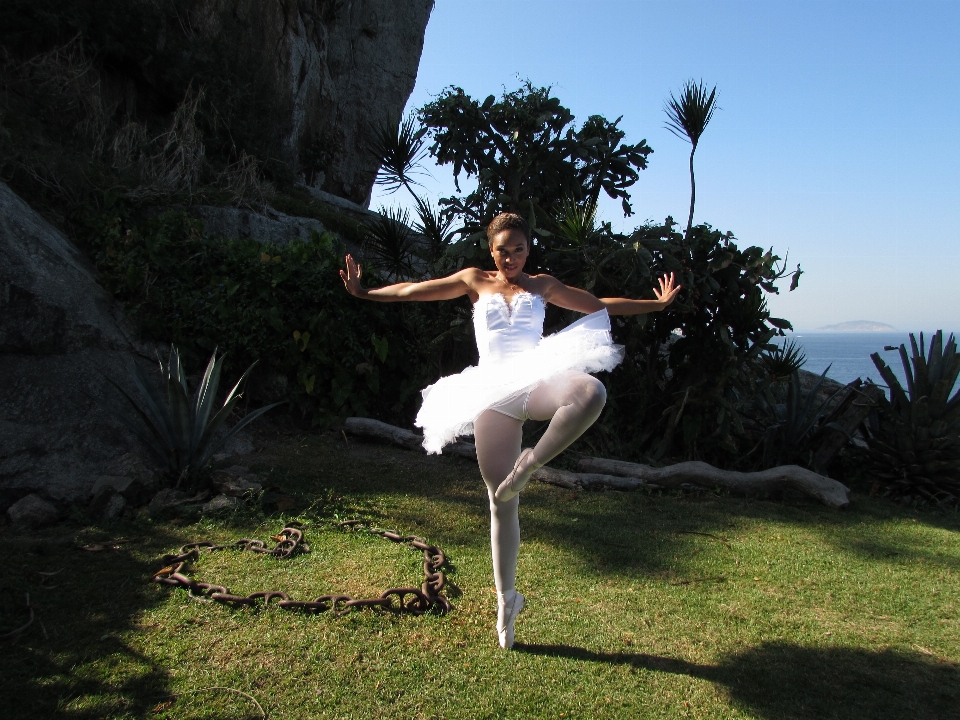 Landscape woman jumping dance