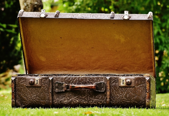 Wood leather antique trunk Photo