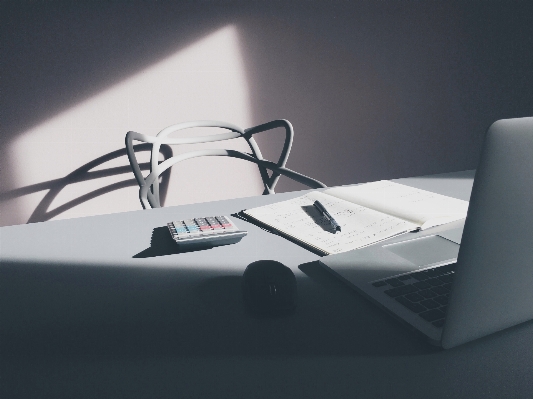 Laptop desk table white Photo