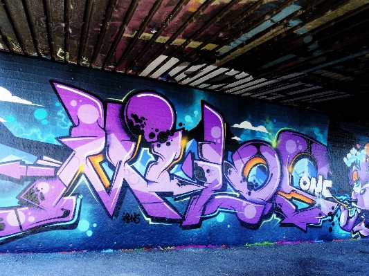 Purple blue graffiti art Photo