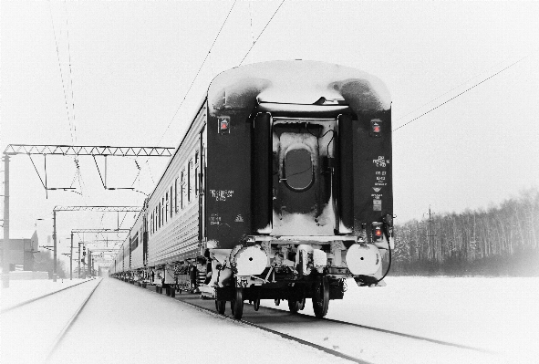 Snow winter black and white railway Photo