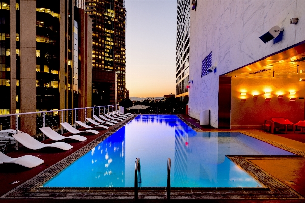 Sunset city skyscraper pool Photo