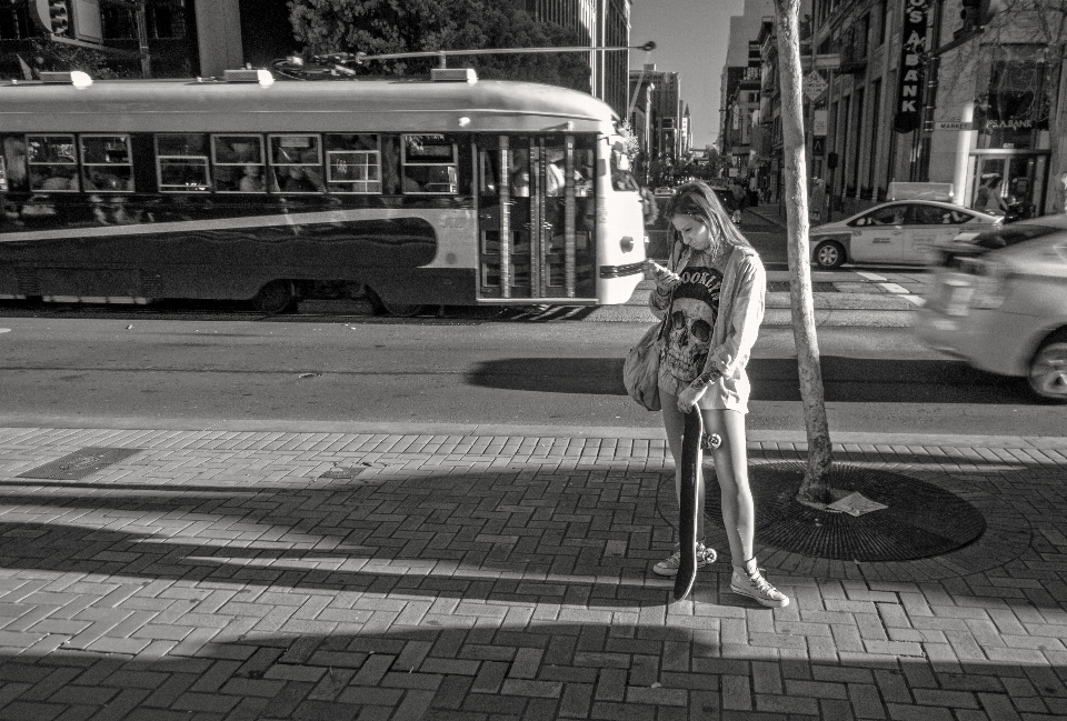 Pedestrian black and white girl woman