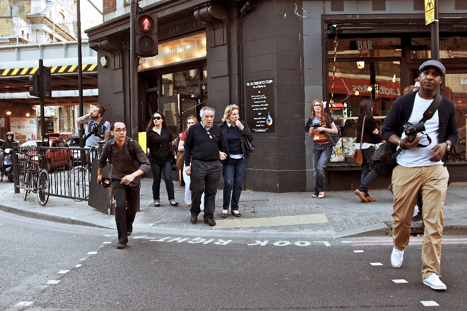 Man pedestrian light people