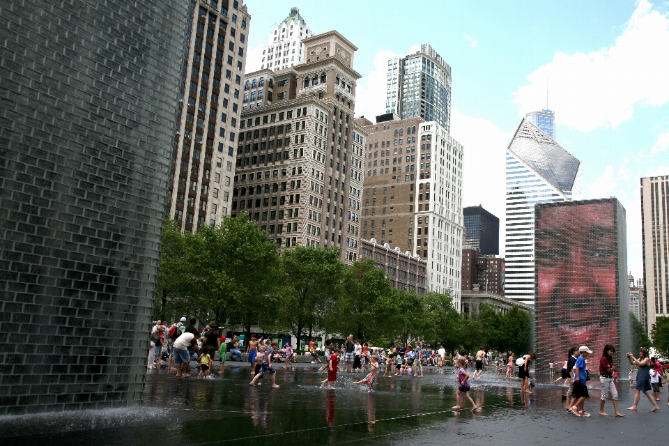 Water pedestrian skyline street