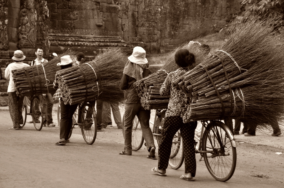 Personnes chariot véhicule asie