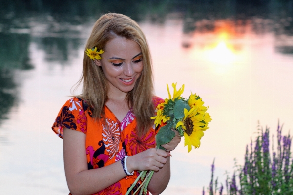 Water person girl sunset Photo