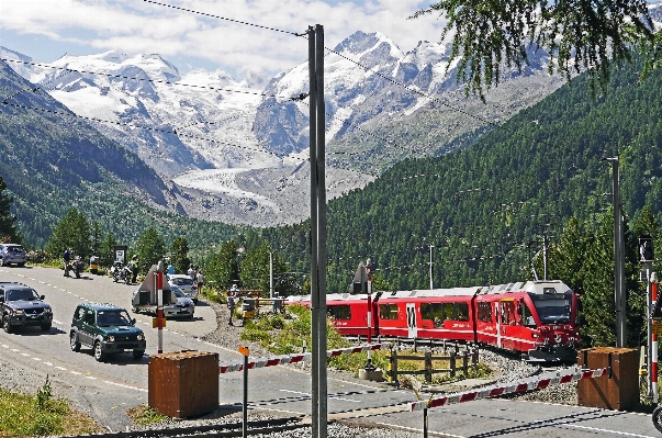 Photo Chemin de fer voir chaîne montagnes
 panorama