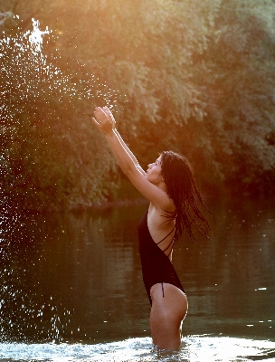 手 水 女の子 写真撮影 写真