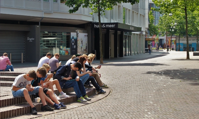 Computer word pedestrian group Photo