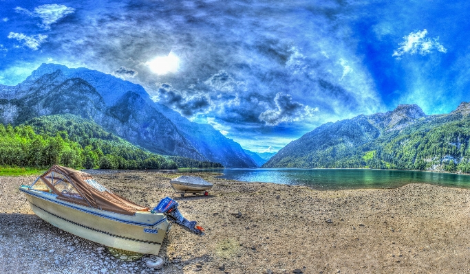 Sea coast boat panorama Photo