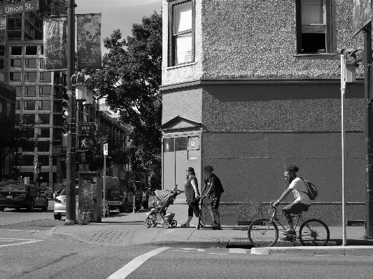 Pedestrian black and white people road Photo