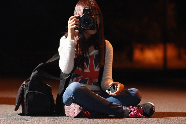 Girl night camera photographer Photo