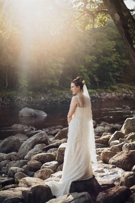 Forest person woman sunlight Photo