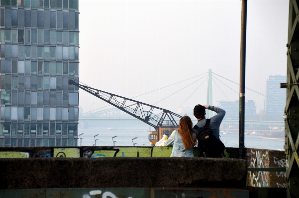 Railway bridge skyscraper love Photo