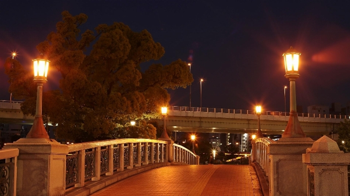 Landscape light bridge night Photo