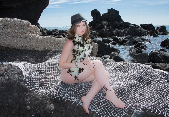 Beach sea rock girl Photo