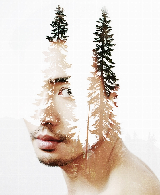 Tree human clothing double exposure