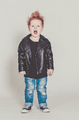 Rock winter leather boy Photo