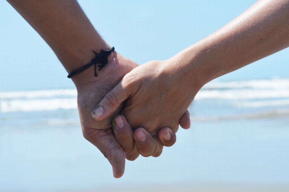 Hand man beach landscape