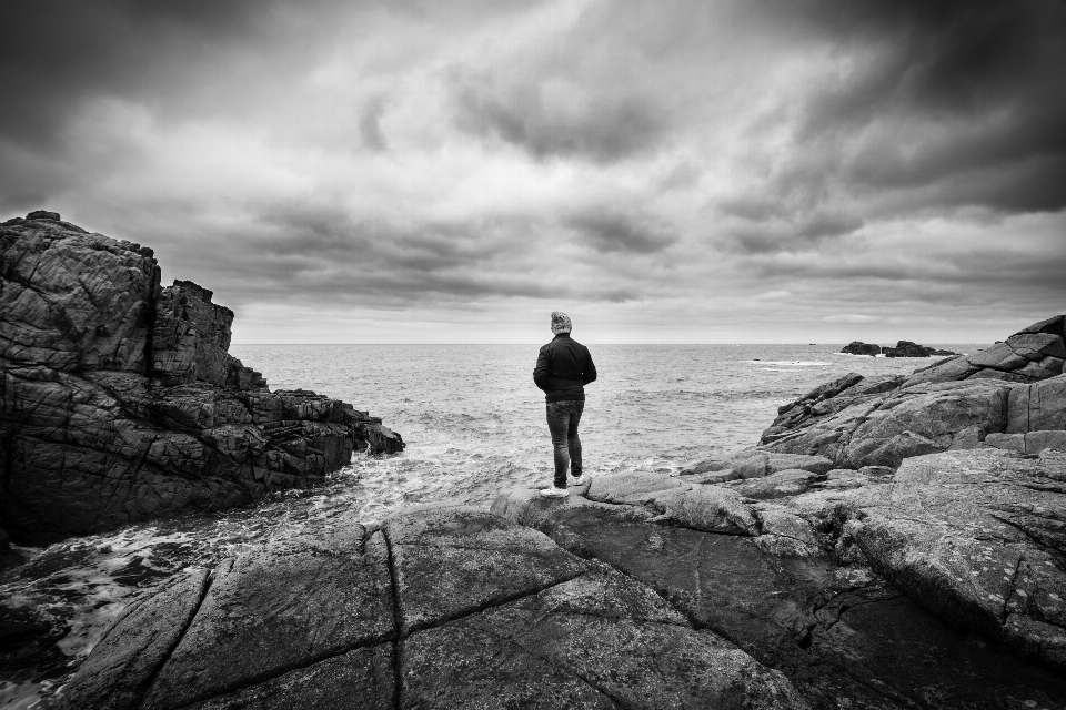 Man landscape sea coast