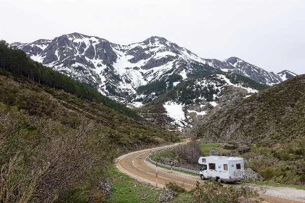 Mountain road adventure van Photo