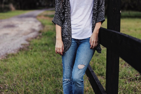 Grass person fence girl Photo