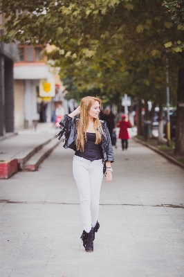 Girl road white street Photo