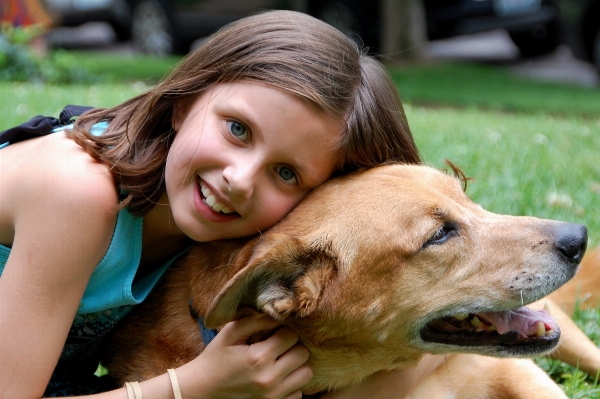 Nature girl kid puppy Photo