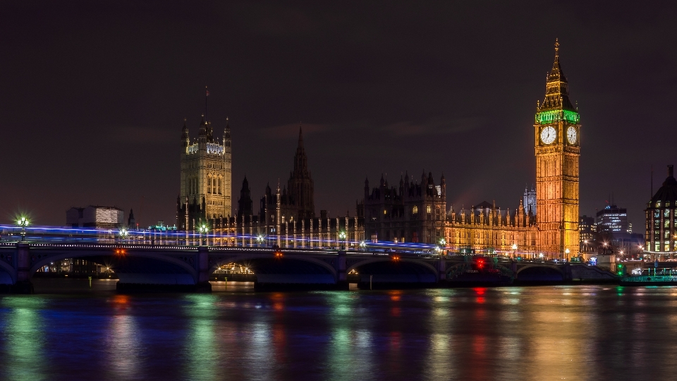 Bridge skyline night clock