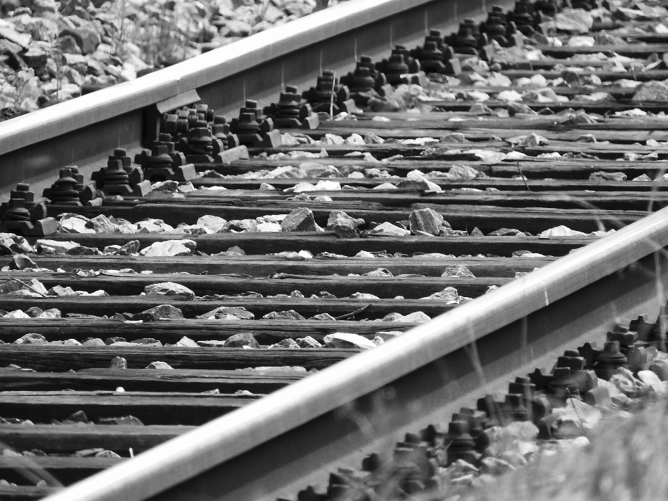 Black and white wood track railway