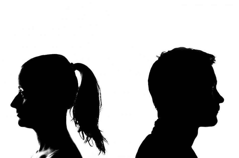 Hand silhouette black and white couple