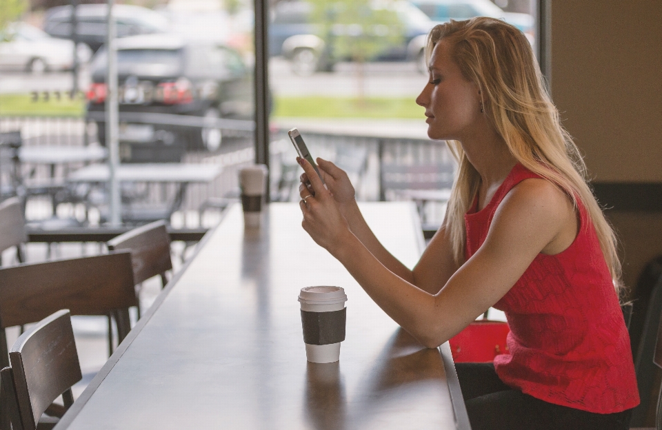 Smartphone person cafe coffee