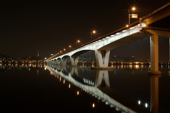 Architecture bridge night city Photo