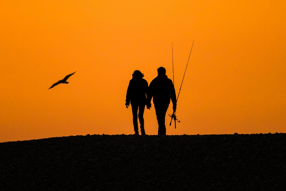 Plage horizon silhouette personnes