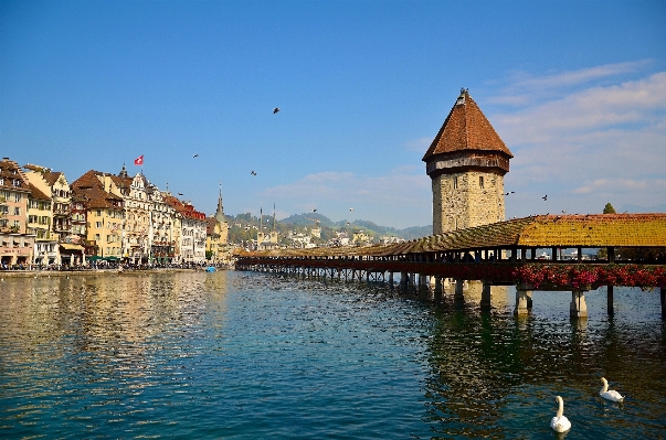 Sea water bridge town Photo