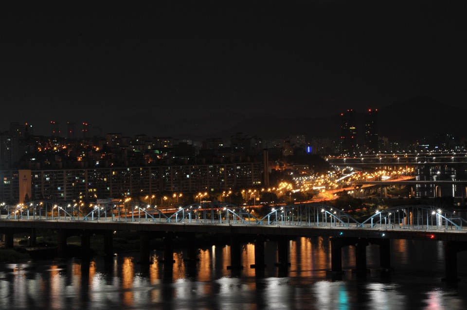 Bridge skyline night city