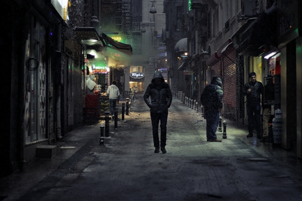 Man pedestrian walking snow Photo