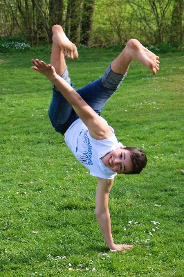 Meadow boy jumping dance Photo