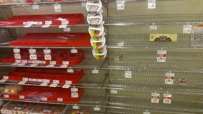 Empty shopping shelves supermarket Photo