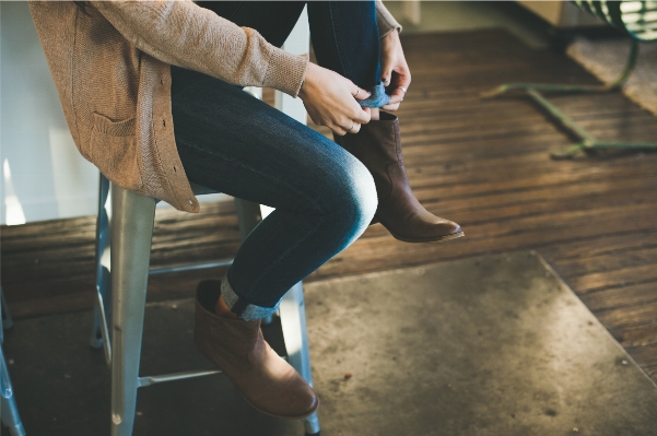 Girl woman leather stool Photo