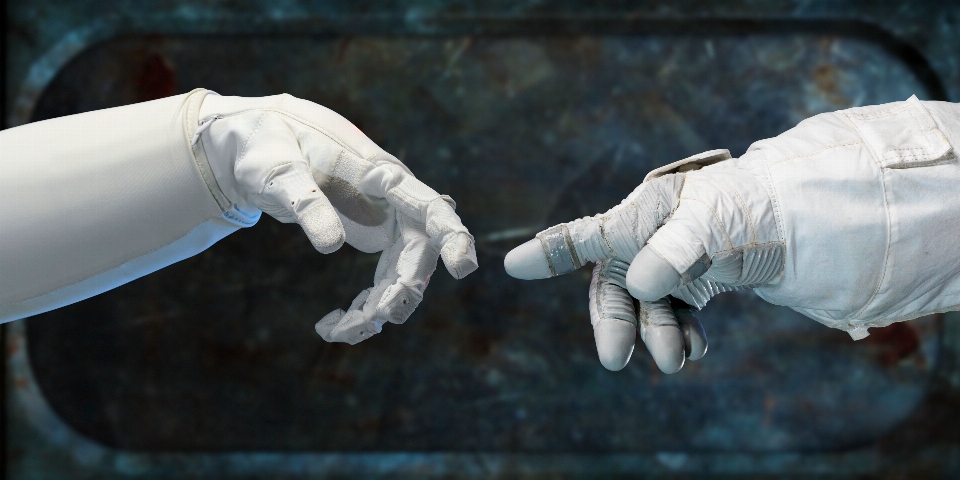 Hand technology white statue