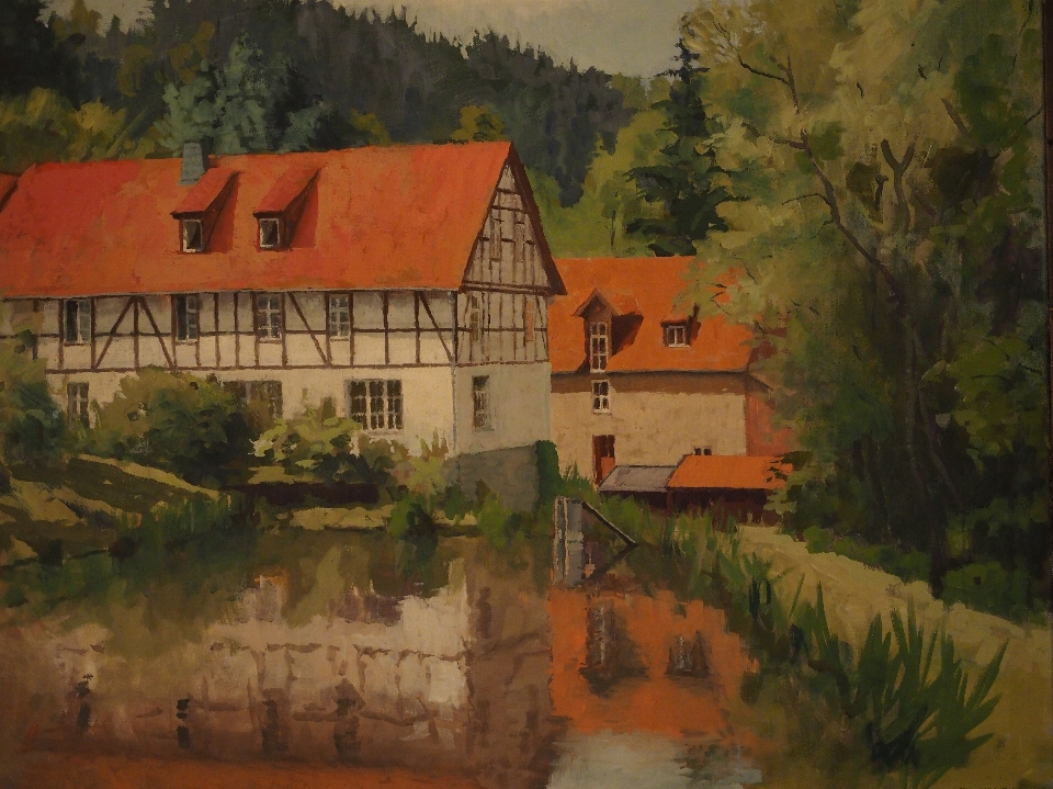 House village autumn painting